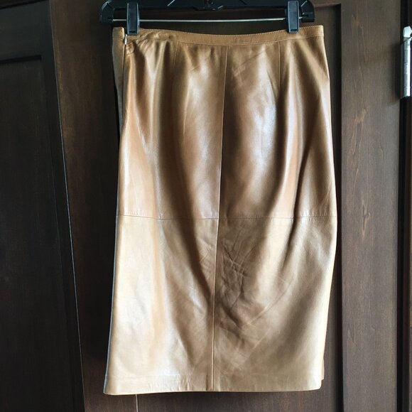 'S MAX MARA Italian Leather Pencil Skirt  Color Cognac  Size 6 - Picture 3 of 8